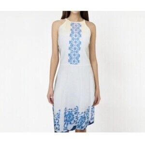 Parker Women's Embroidered Halter Neck Fit and Flare Dress Size M Luxury Chic